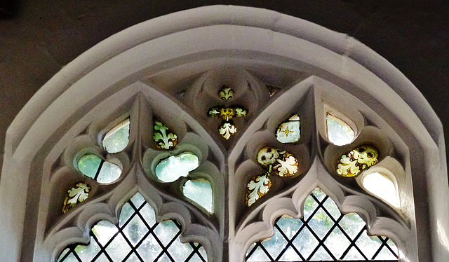 ardeley church, herts. C14 glass with green lions