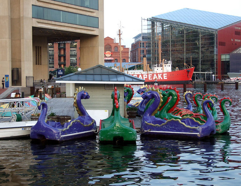 "Chessie" Monster Paddle Boats in the Inner Harbor in Baltimore, September 2009