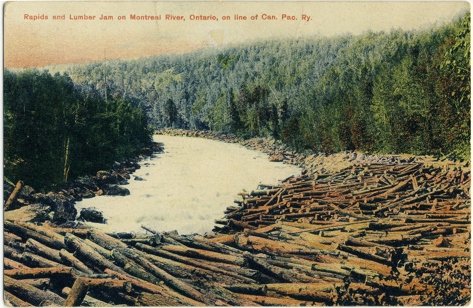 4116. Rapids and Lumber Jam on Montreal River, Ontario, on line of Can. Pac. Ry.