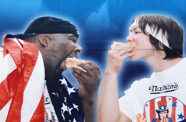 Detail of the Nathan's Hot Dog Eating Contest Sign in Coney Island, June 2008