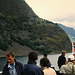 Mountains, fjord and ship passengers