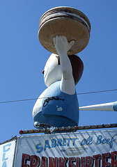 Hamburger Guy Roof-Top Statue at Astroland from the Boardwalk at the Coney Island Mermaid Parade, June 2007