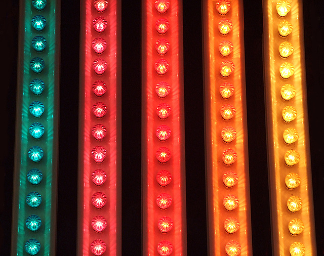 Lights on the Thunder Bolt Ride in Dino's Wonder Wheel Park in Coney Island, July 2007 in Coney Island July 2007