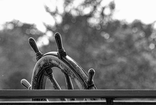 a well worn wheel , in B & W