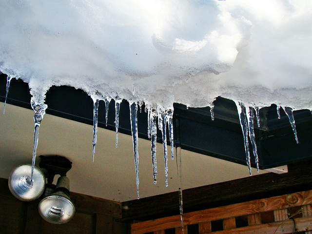 Frozen drips on cafe roof