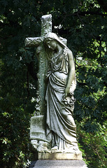 Detail of the Mourner with Cross Grave Monument in Woodlawn Cemetery, August 2008