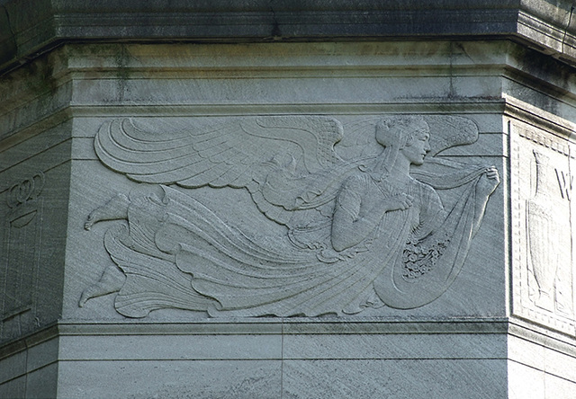 Detail of a Relief of an Angel on the Polygonal-Shaped Mausoleum in Woodlawn Cemetery, August 2008