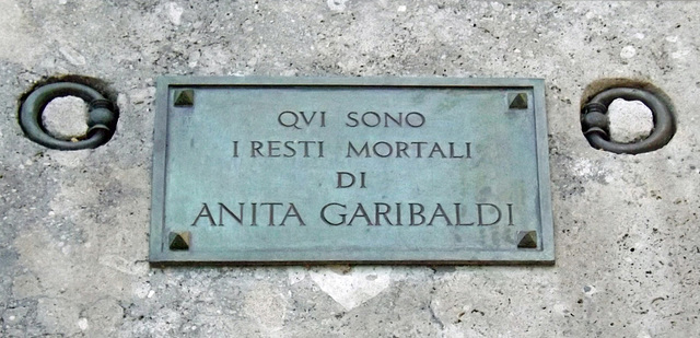 Detail of the Tombstone on the Anita Garibaldi Monument on the Janiculum Hill in Rome, June 2012