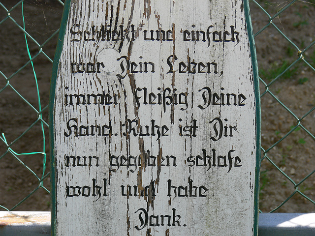 Inschrift am Totenbrett