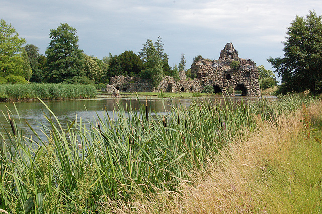 bordo, fragmito, lago, artifika vulkano (Ufer, Schilfrohr, See, künstlicher Vulkan)