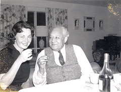 My mother, enjoying a brandy with an old family friend. c. 1959