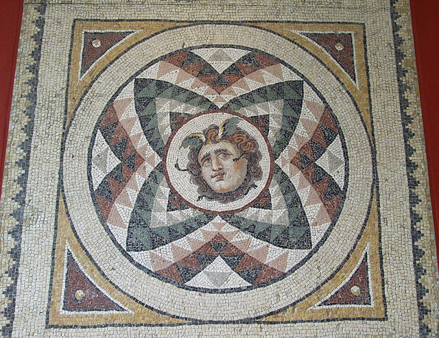 Detail of the Head of Medusa Mosaic from Antioch in the Princeton University Art Museum, August 2009