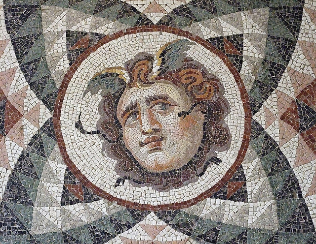 Detail of the Head of Medusa Mosaic from Antioch in the Princeton University Art Museum, August 2009