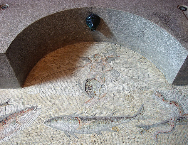 Detail of a Mosaic from Antioch with Cupids Riding Dolphins and Marine Creatures in the Princeton University Art Museum, August 2009