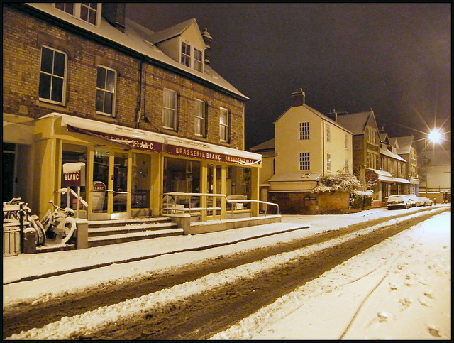 snow at the Brasserie Blanc