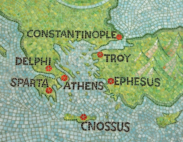 Detail of Greece on the Mosaic Map of the Ancient World in the Walters Art Museum, September 2009