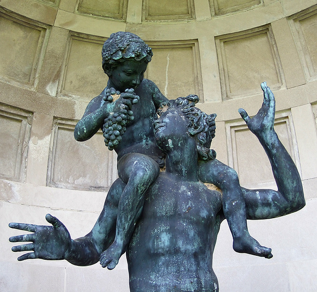Detail of a Sculpture of the Child Dionysus and a Satyr in Old Westbury Gardens, May 2009