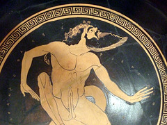 Detail of a Kylix by Onesimos with Satyr Balancing on a Wine Jug in the Boston Museum of Fine Arts, June 2010