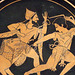 Detail of a Plate by Paseas with Herakles, Hermes and Cerberus in the Boston Museum of Fine Arts, June 2010