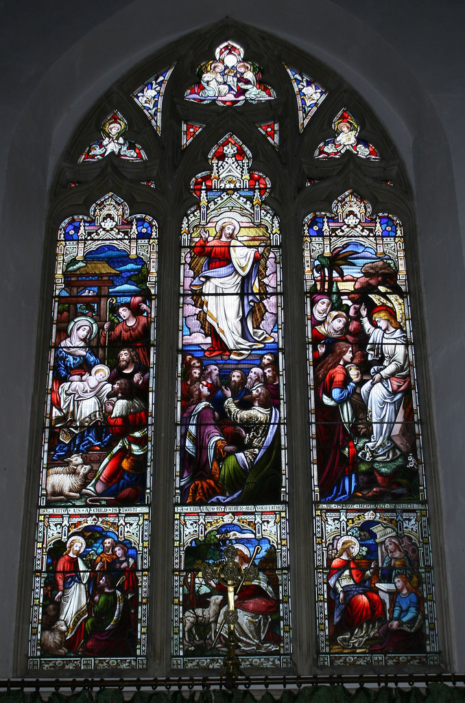 Stained glass window in St Peter's Church, Monks Eleigh, Suffolk, England