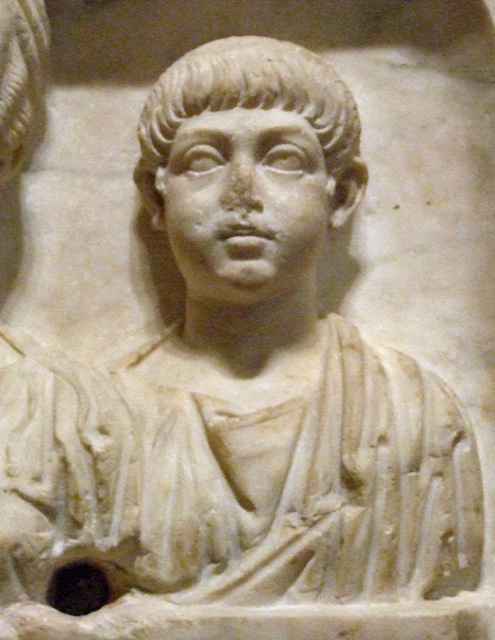 Detail of a Funerary Relief of a Mother and Son in the Museum of Fine Arts, October 2009