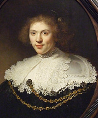 Detail of a Portrait of a Woman Wearing a Gold Chain by Rembrandt in the Boston Museum of Fine Arts, June 2010