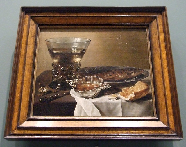 Still Life with Silver Brandy Bowl, Wine Glass, Herring, and Bread by Claesz in the Boston Museum of Fine Arts, June 2010