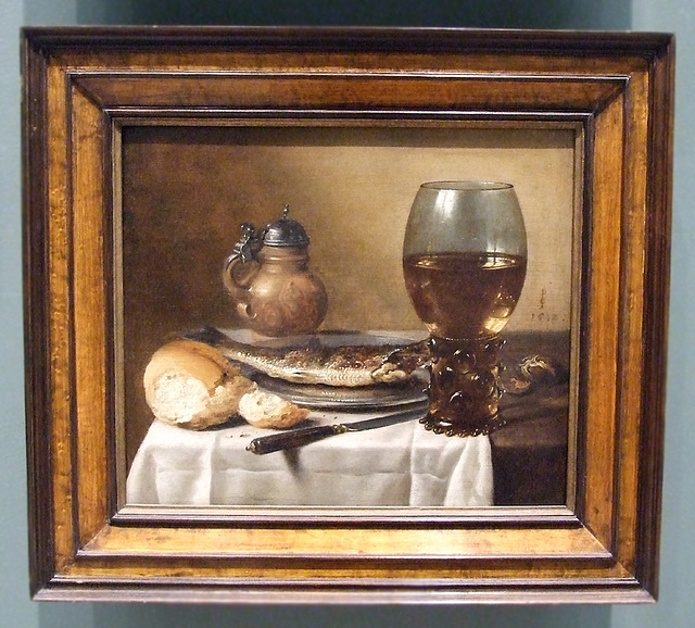 Still Life with Stoneware Jug, Wine Glass, Herring and Bread by Claesz in the Boston Museum of Fine Arts, June 2010