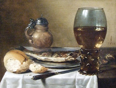 Detail of a Still Life with Stoneware Jug, Wine Glass, Herring and Bread by Claesz in the Boston Museum of Fine Arts, June 2010