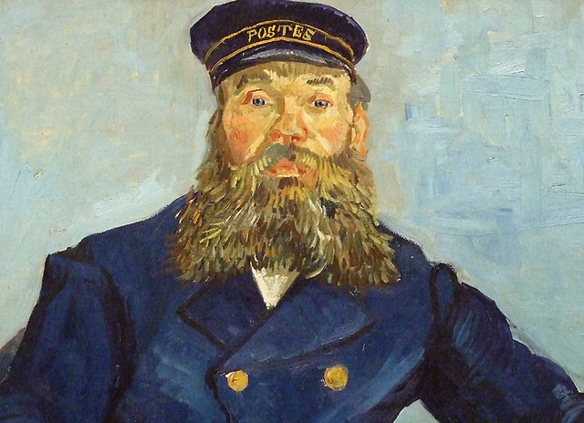 Detail of The Postman Joseph Roulin by Van Gogh in the Boston Museum of Fine Arts, June 2010