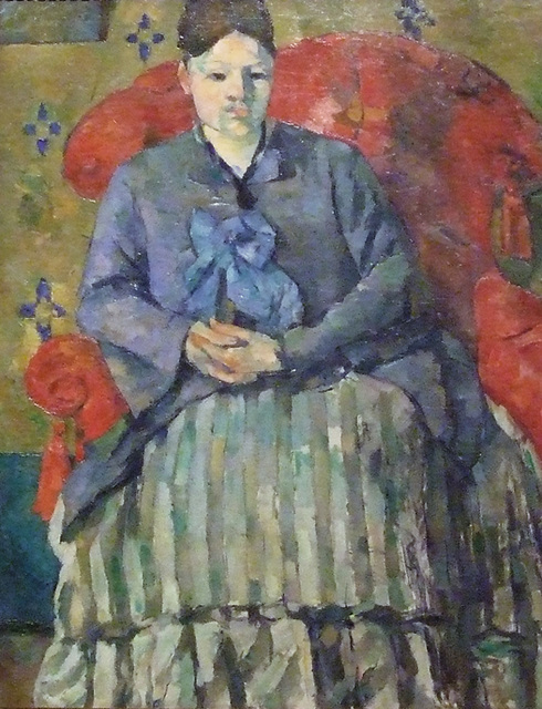 Detail of Madame Cezanne in a Red Armchair by Cezanne in the Boston Museum of Fine Arts, June 2010