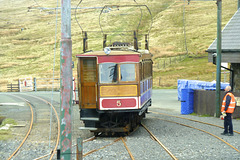 Isle of Man 2013 – Tram № 5 switching track at Bungalow Station