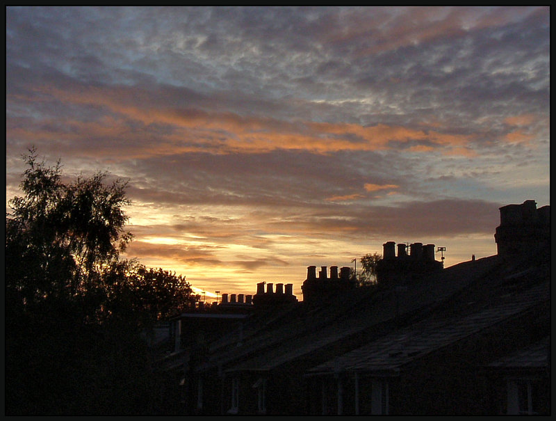 chimneys in the dawn