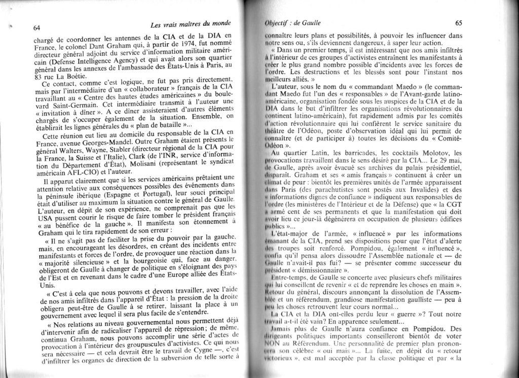 les révolutionnaires d'extrème-gauche de mai 68 étaient infiltrés et manipulés par la CIA, dans le but d'affaiblir De Gaulle - Majo 68 manipulita de CIA