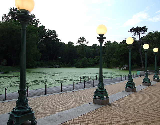 Lampposts in front of the Boathouse in Prospect Park, August 2007