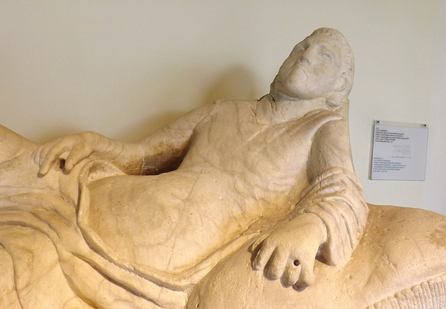 Detail of an Alabaster Urn with a Reclining Male Figure in the Vatican Museum, July 2012