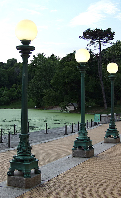 Lampposts in front of the Boathouse in Prospect Park, August 2007