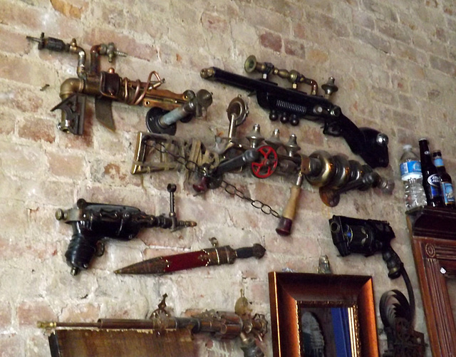 Guns and Weapons on the Wall of the Way Station in Brooklyn, June 2012