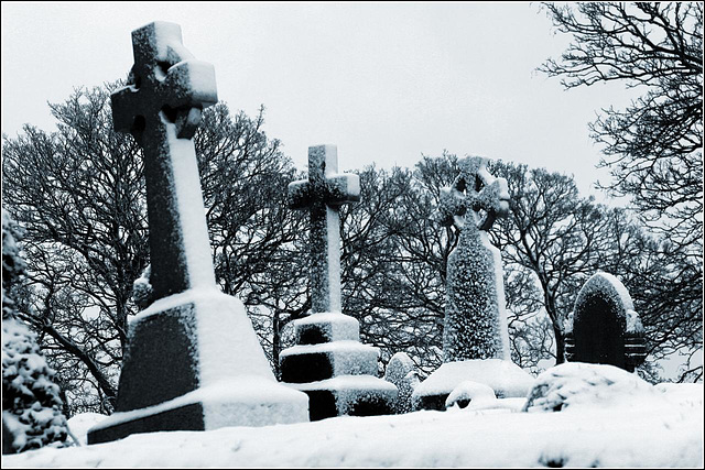 Gravestones in snow