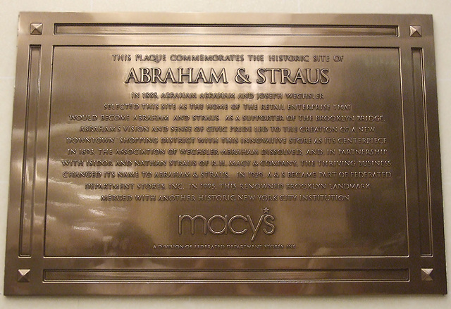 Plaque Commemorating A&S inside the Macy's in Downtown Brooklyn, May 2008