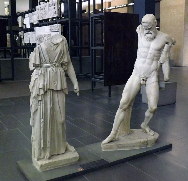 Roman Copy of an Original Greek Group by Myron with Athena and Marsayas in the Vatican Museum, July 2012