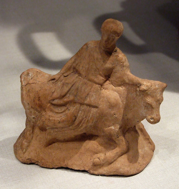 Terracotta figurine, Antique Souvenir, 1st century offers BC, Eros riding a bull