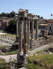 The Temple of Vespasian and the Temple of Saturn from the Tabularium in Rome, June 2012