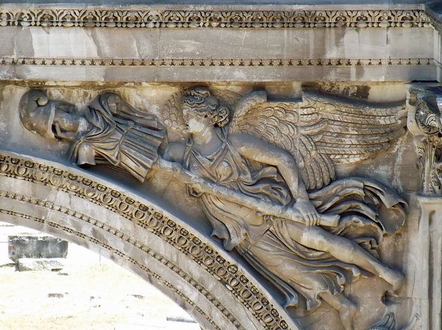 Detail of one of the Spandrels of the Arch of Septimius in the Forum Romanum, July 2012