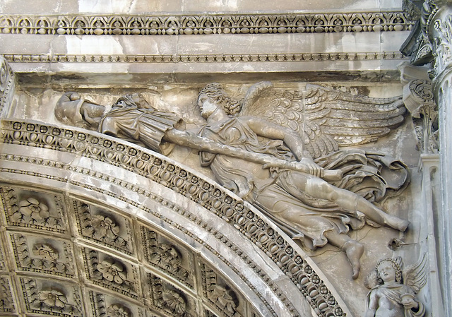 Detail of one of the Spandrels of the Arch of Septimius in the Forum Romanum, July 2012