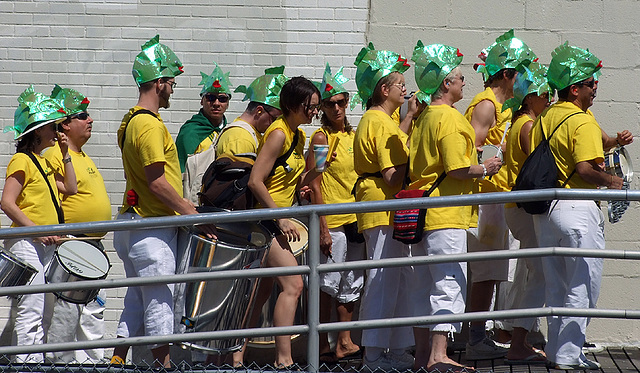 Group Wearing Fish Hats & Yellow Shirts at the Coney Island Mermaid Parade, June 2007