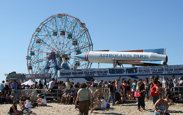 Astroland Park and the Wonder Wheel from the Beach in Coney Island,  June 2007