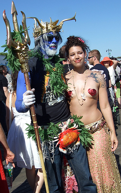 Mermaid and Neptune on the Boardwalk at the Coney Island Mermaid Parade, June 2007