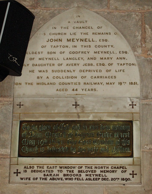 Memorial to John Meynell, Saint Michael's Church, Kirk Langley, Derbyshire