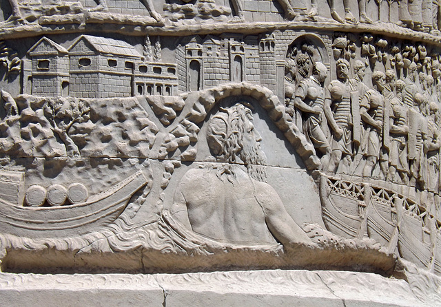 Detail of the Bridge over the Danube on the Column of Trajan in Rome, July 2012